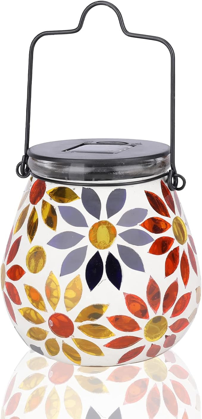 Afirst Mosaic Solar Lanterns Outdoor - Glass Hanging Solar Lights Hollow Out Waterproof Table Lam... | Amazon (US)