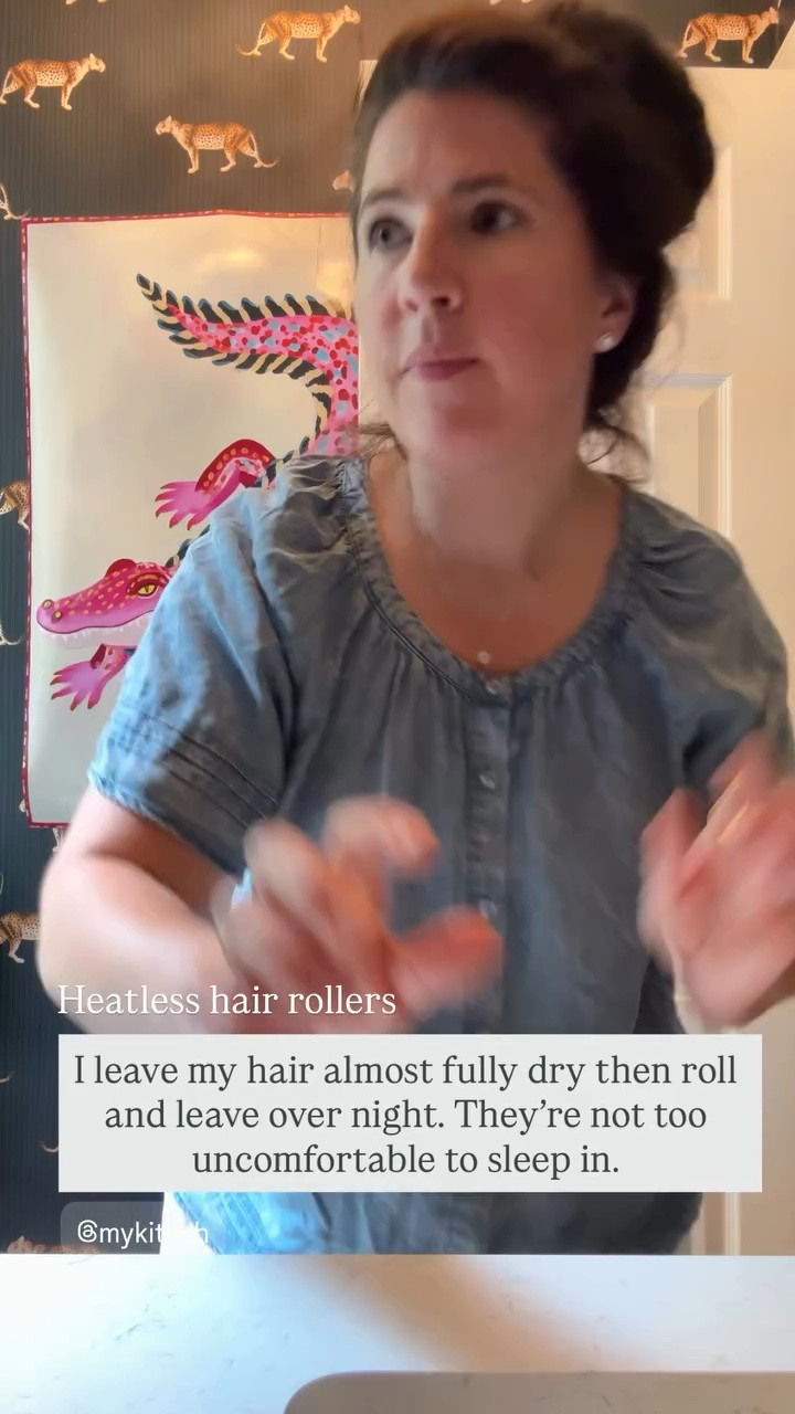 I leave my hair almost fully dry then roll and leave over night. They’re not too uncomfortable to sleep in.  Heatless hair rollers