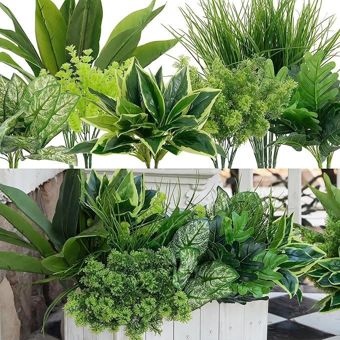 18Pcs Outdoor Artificial Boxwood UV Resistant Fake Stems Plants, Faux Plastic Greenery for Indoor... | Amazon (US)