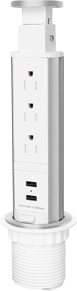 Pop Up Outlet for Countertop, Receptacle Power Strip with 3 AC Outlet 2 USB Ports, Pull Pop Up Po... | Amazon (US)