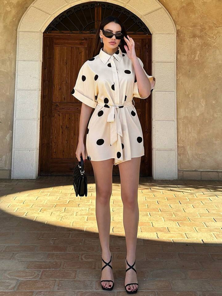 SHEIN Essnce Ladies' Polka Dot Print Casual Loose Romper With Batwing Sleeves #Easter | SHEIN