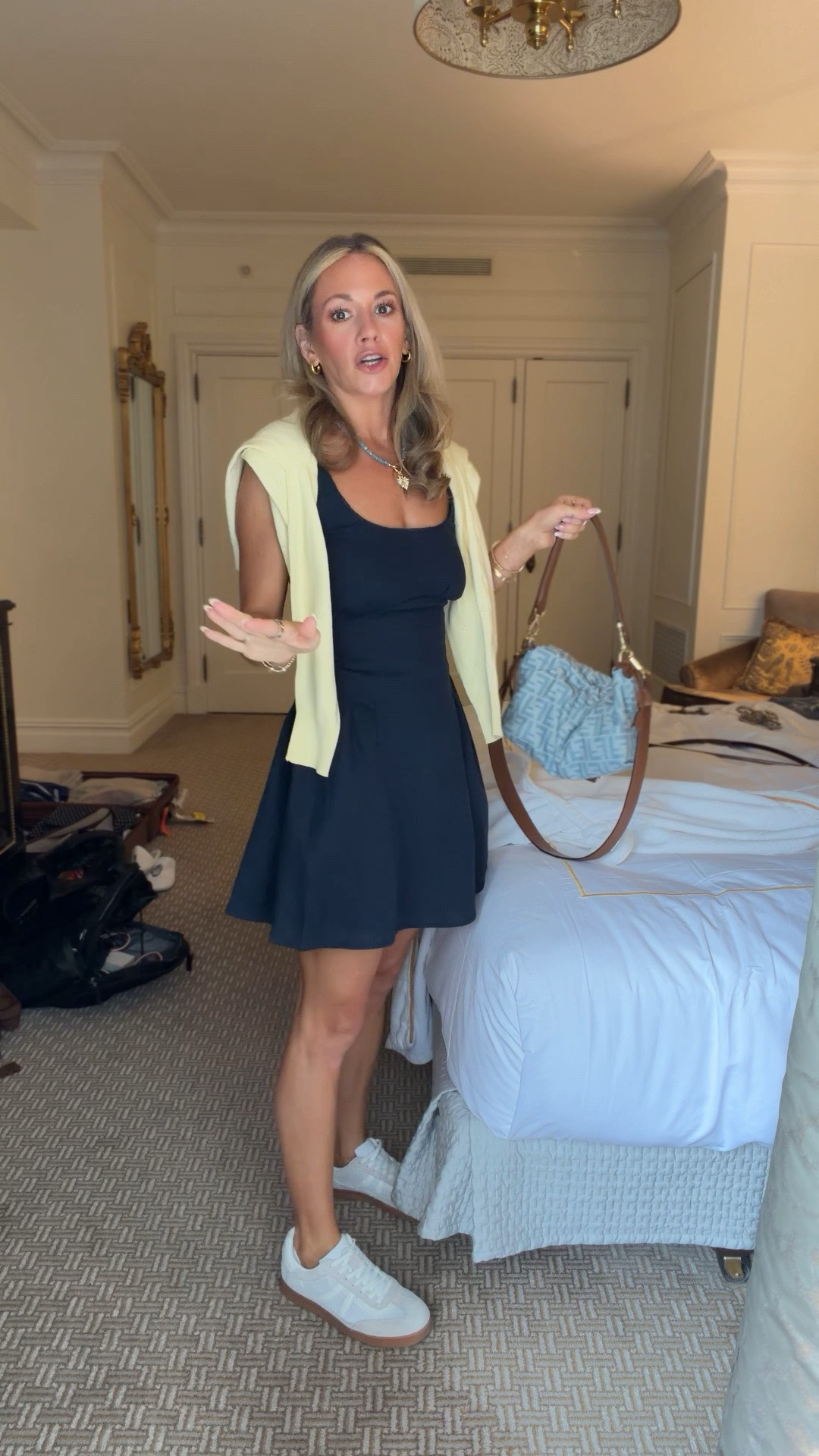 Ootd for walking around NYC! I’m wearing my true size xs regular in dress and xs in cardigan. Sneakers run tts and are so comfy for walking a ton!

#LTKootd #LTKdayinmylife #LTKmomlife