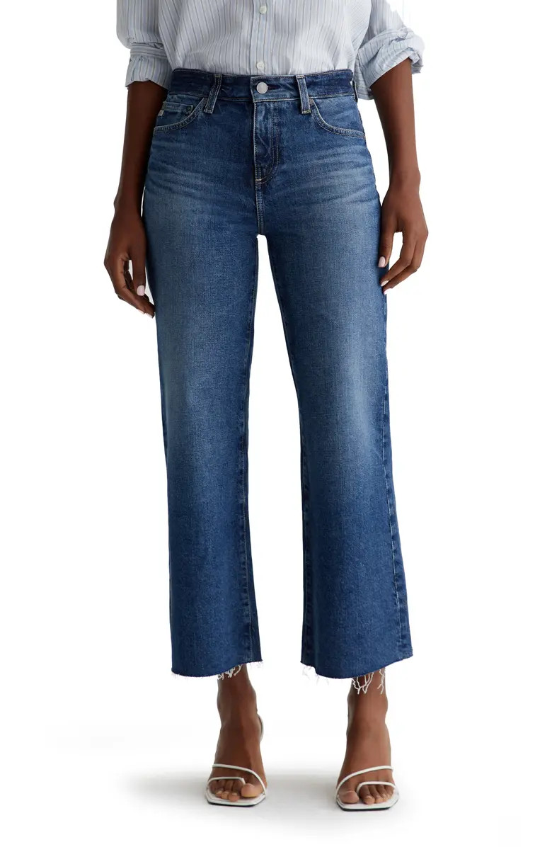 Saige Stretch Raw Hem Crop Wide Leg Jeans | Nordstrom
