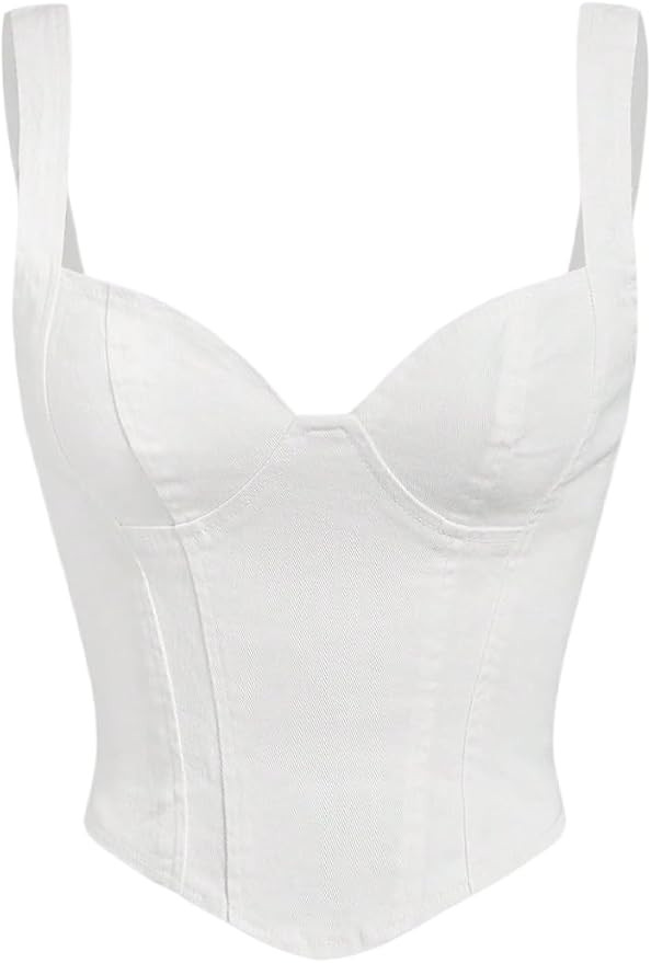 OYOANGLE Women's Denim Tank Top Vest Jean Corset Bustier Western Tops | Amazon (US)