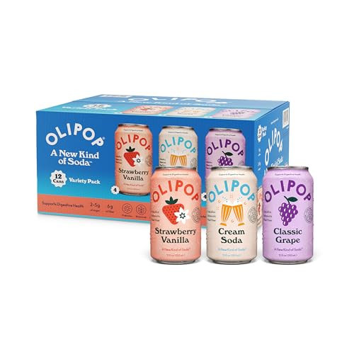 OLIPOP Prebiotic Soda Pop, 3 Flavor Variety Pack, Prebiotics, Fiber, and Botanicals, Gluten, Vegan, GMO, 12oz (12-Cans) | Amazon (US)