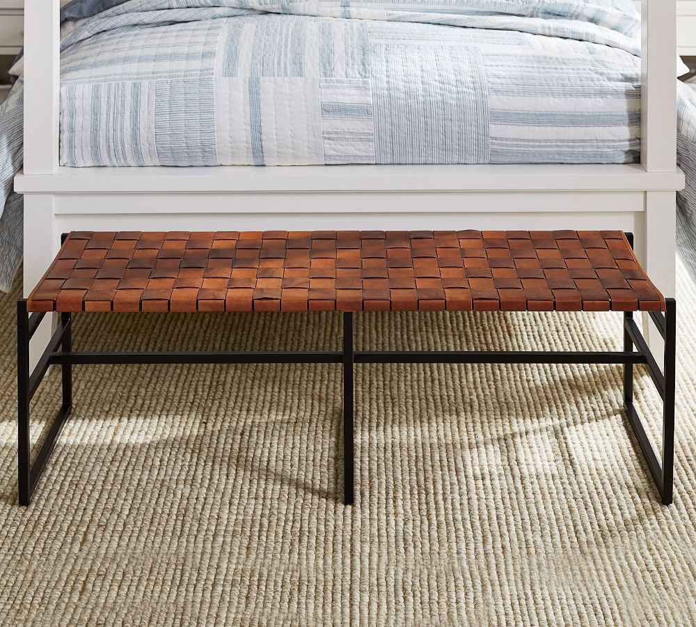 Hardy Woven Leather Bench | Pottery Barn (US)