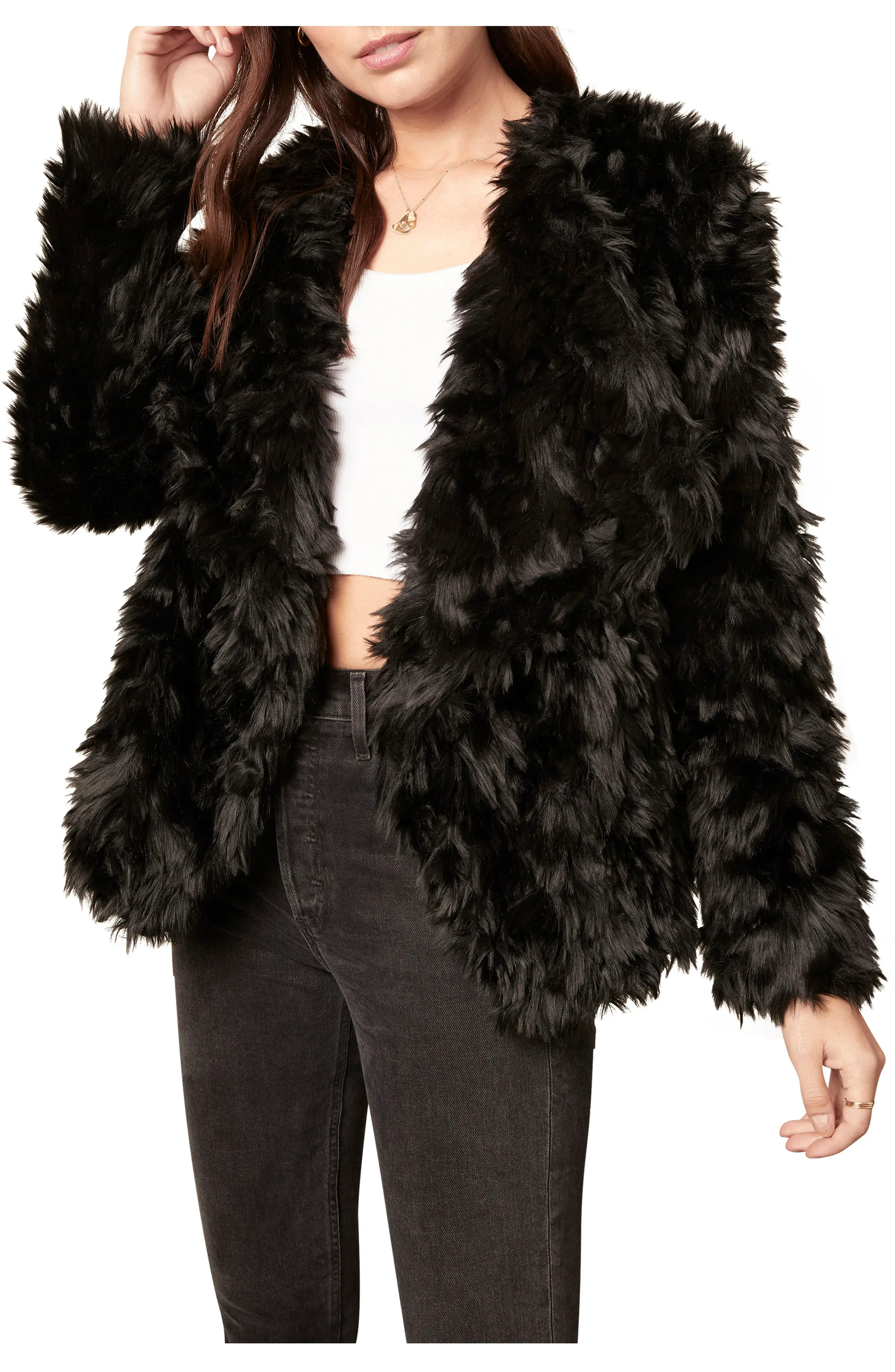 Women's Bb Dakota Shag Race Faux Fur Jacket, Size Medium - Black | Nordstrom