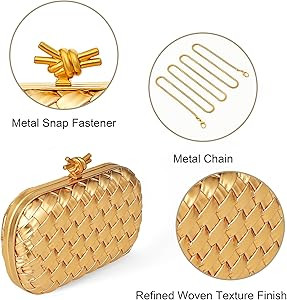 Handwoven Clutch Evening Bag for Women – Structured PU Leather Purse with Chain Strap for Weddi... | Amazon (US)