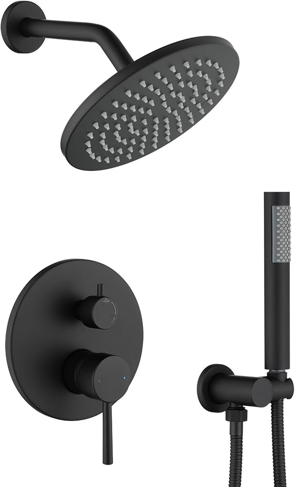 Shower System, Black Shower Faucet Set, 8" Rainfall Shower Head and Handheld Spray Combo, Round S... | Amazon (US)