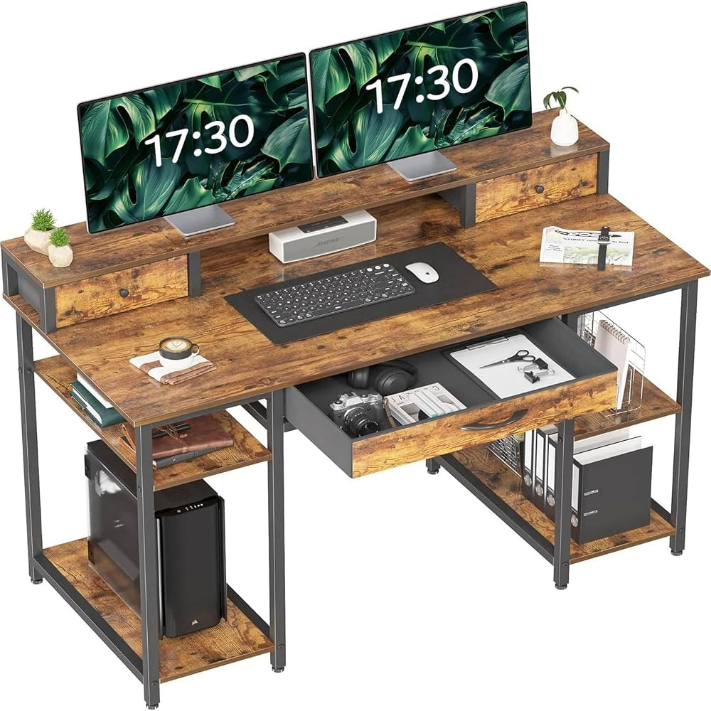 Treesland 47 Inch Multifunctional Computer Desk with Monitor Shelf, Professional Dual Tiers Writi... | Amazon (US)