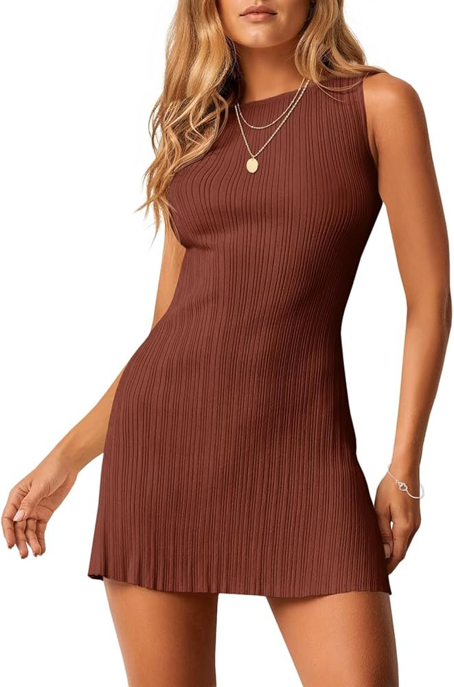 Wenrine Womens Summer Backless Mini Dress Tie Back Casual Sleeveless Slim Club Party Knit Tank Dr... | Amazon (US)