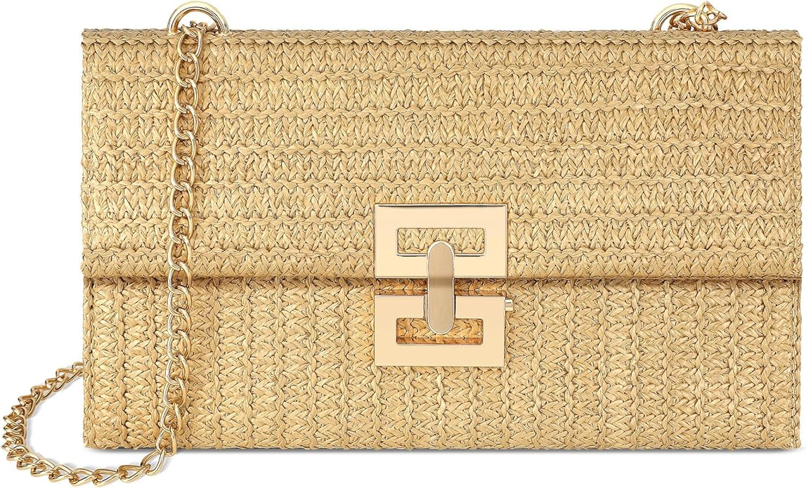 Straw Purse - Beach Bags for Women Summer, Woven Clutch Purses for Women Crossbody Shoulder Handb... | Amazon (US)