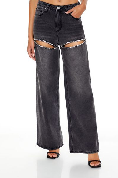 Rhinestone Cutout Wide-Leg Jeans | Forever 21