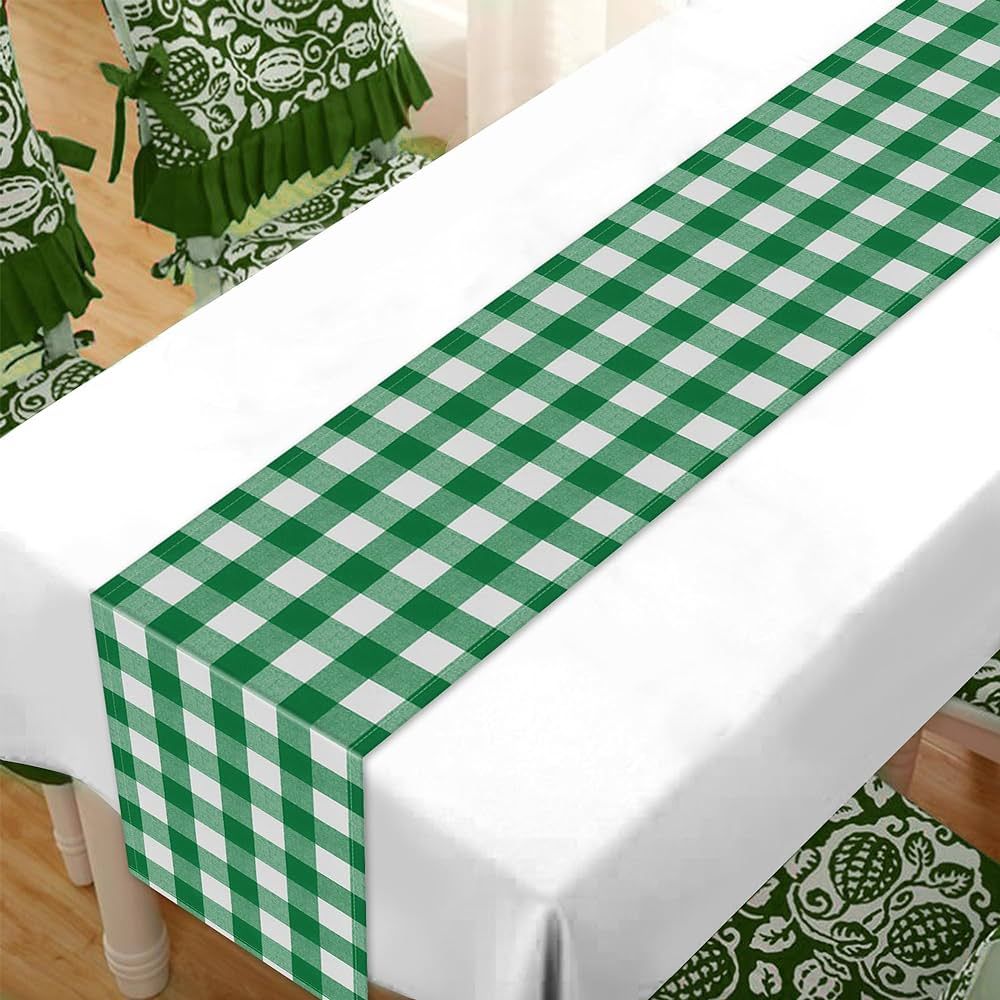St. Patrick's Day Table Runner, 13 x 72 Inch Green & White Buffalo Plaid Table Runner for St. Pat... | Amazon (US)
