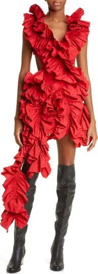 Aknvas Olive Ruffle Ruched Open Back Cocktail Dress | Nordstrom | Nordstrom