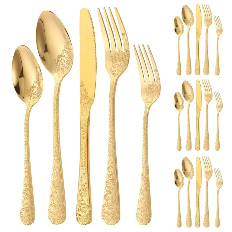 20 Pcs Floral Silverware Set Including Fork Spoon and Knife Stainless Steel Flatware Set Vintage ... | Walmart (US)