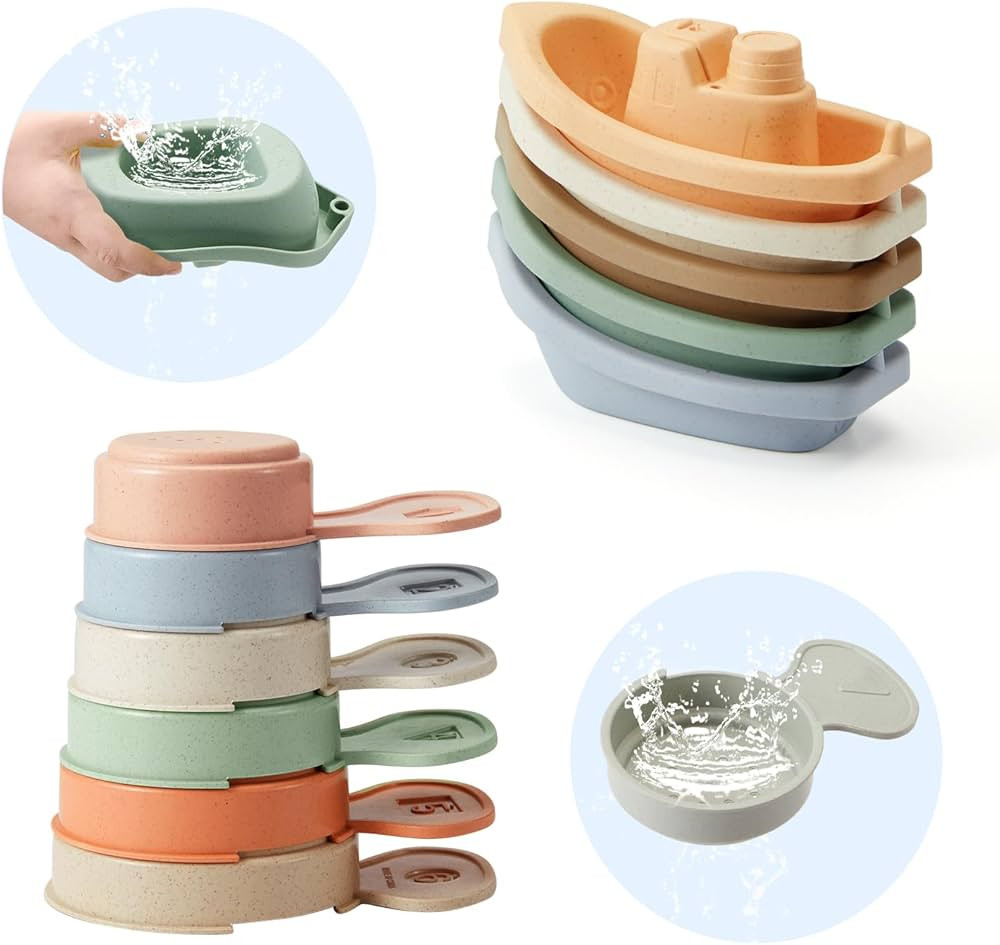 Bath Toys Floating Boats with Bathing Spoon, 11 PCS Bathtub Mold Free Bath Toy for Babies Water T... | Amazon (US)