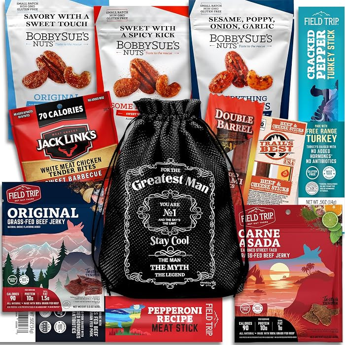 Beef Jerky & Nuts Gift Baskets For Men - Nuts, Meat And Cheese Gift Baskets, Birthday Gifts For M... | Amazon (US)