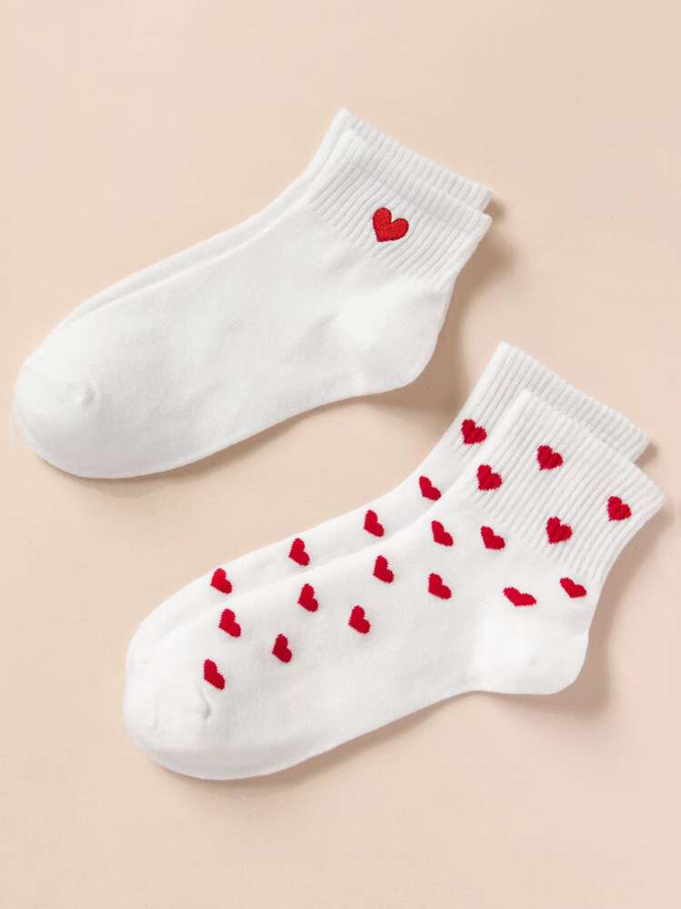 2pairs Heart Print Ankle Socks | SHEIN