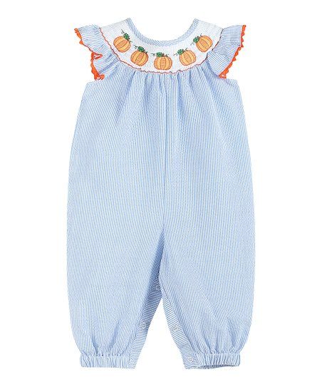 Lil Cactus Light Blue Pumpkin Smocked Angel-Sleeve Playsuit - Infant & Toddler | Zulily