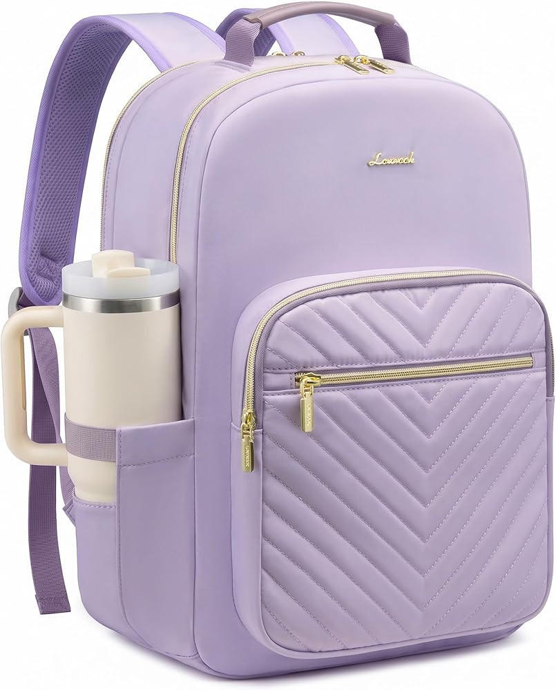 LOVEVOOK Laptop Backpack for Women with Giant Tumbler Holder 15.6 inch,Designer Travel Backpack Laptop Bag College Backpack,Quilted Work Nurse Teacher Backpack Purse Computer Bag Gifts,Taro purple | Amazon (US)