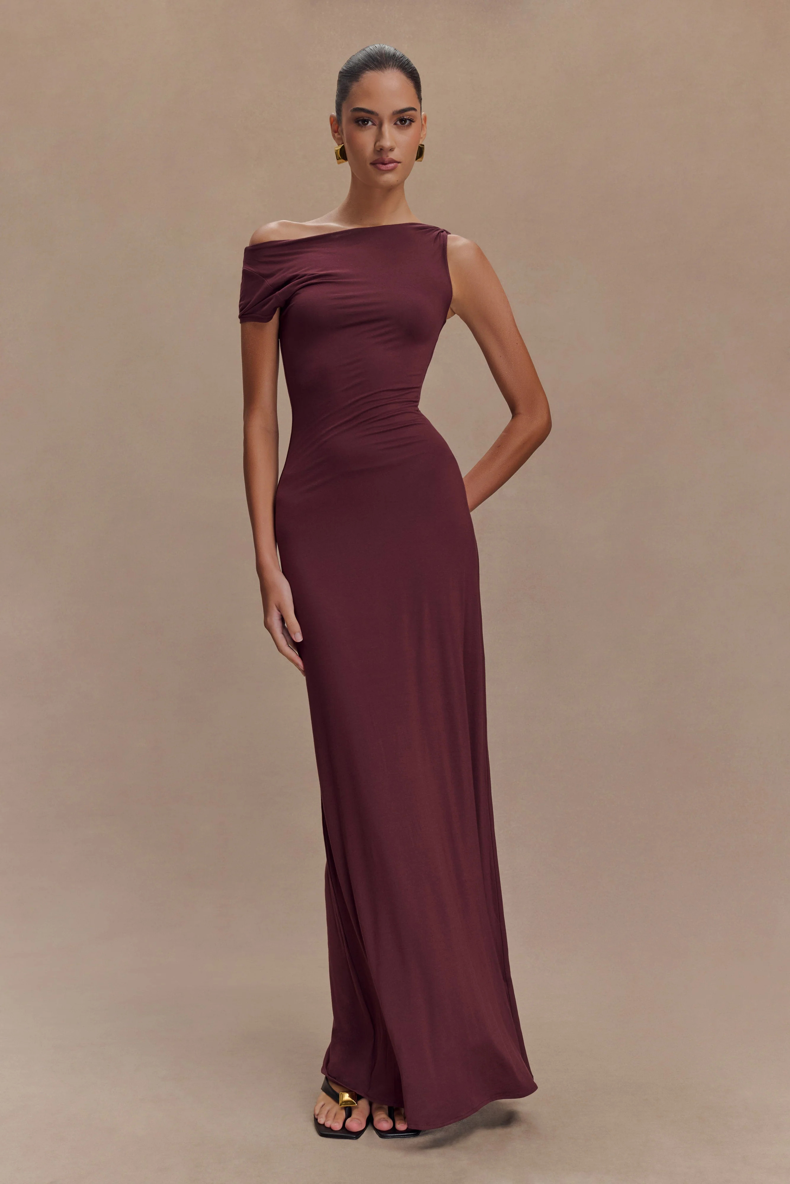 Short Sleeve Modal Maxi Dress - Mahogany | MESHKI US