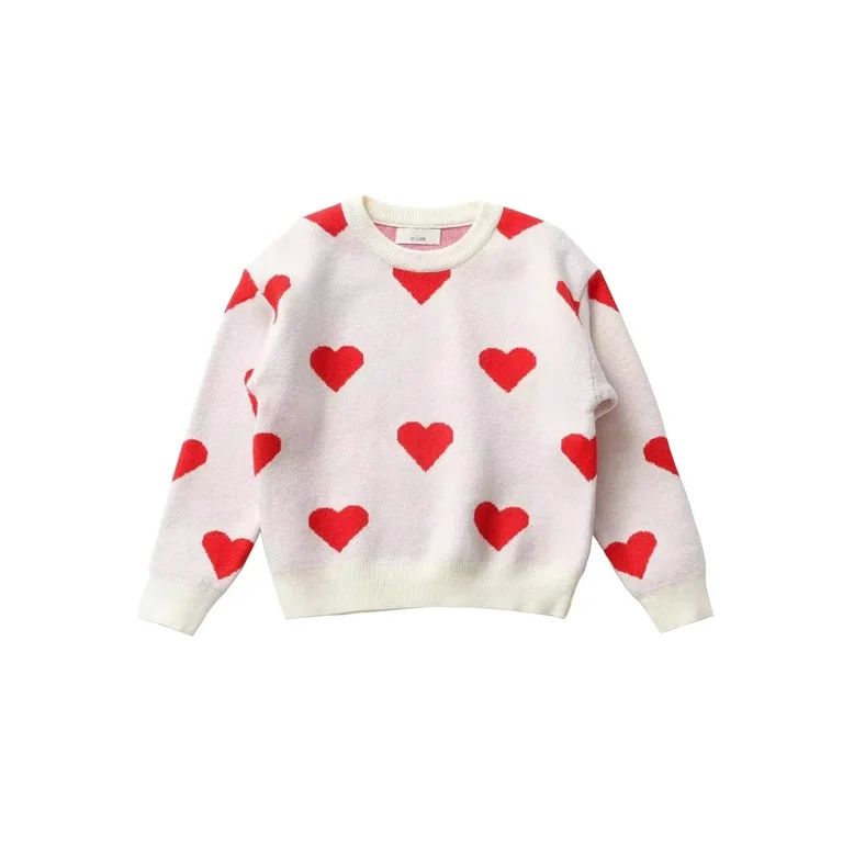 Suealasg Valentine’s Day Kids Girl Sweaters Long Sleeve Heart Print Knit Pullovers Sweaters 18M... | Walmart (US)