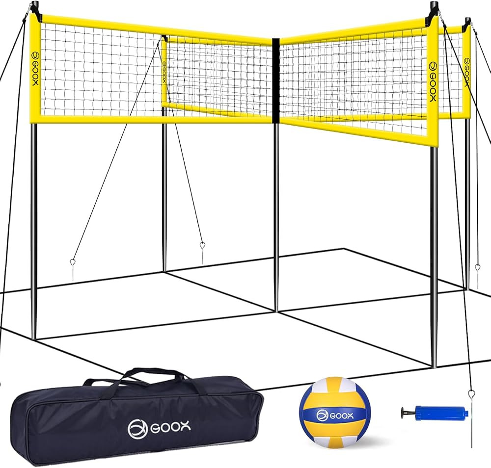 GOOX 4 Square Volleyball Net Game Set, 14 FT 4-Way Volleyball Net for Backyard Beach Lawn, Portab... | Amazon (US)