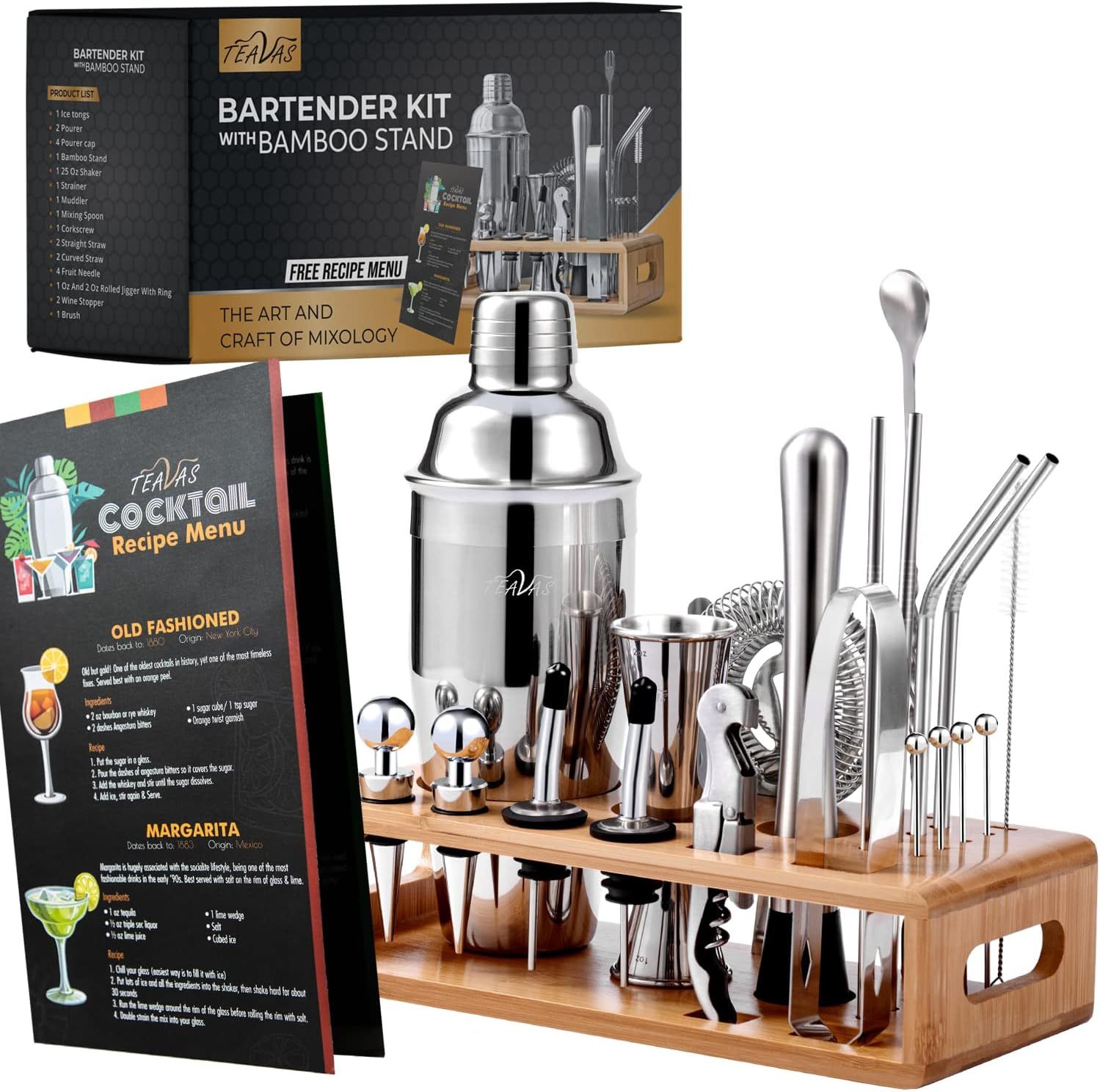 Amazon.com: TEAVAS Mixology Bartender Kit with Bamboo Stand and Japanese jigger | 25-Piece Bar Es... | Amazon (US)