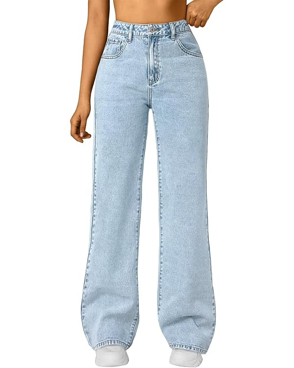Trendy Queen Women's High Waisted Straight Wide Leg Jeans, Comfort Stretch Baggy Denim Pants     ... | Amazon (US)