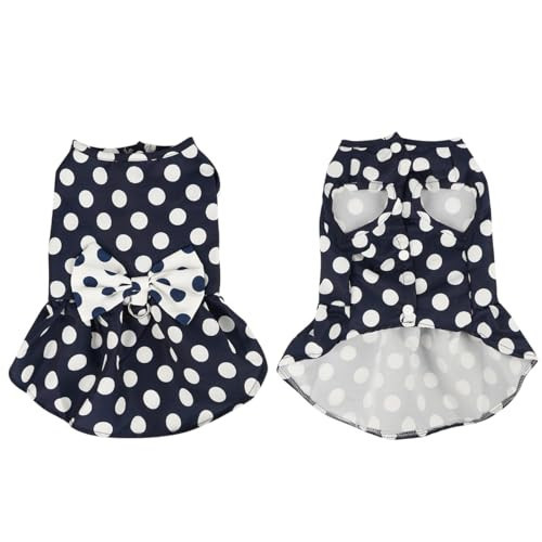 Cute Polka Dots Cat Small Dog Dress with Bow Tie Summer Clothes with D-Ring on The Back for Puppy Cat(Navy with White Dots, X-Small) | Amazon (US)