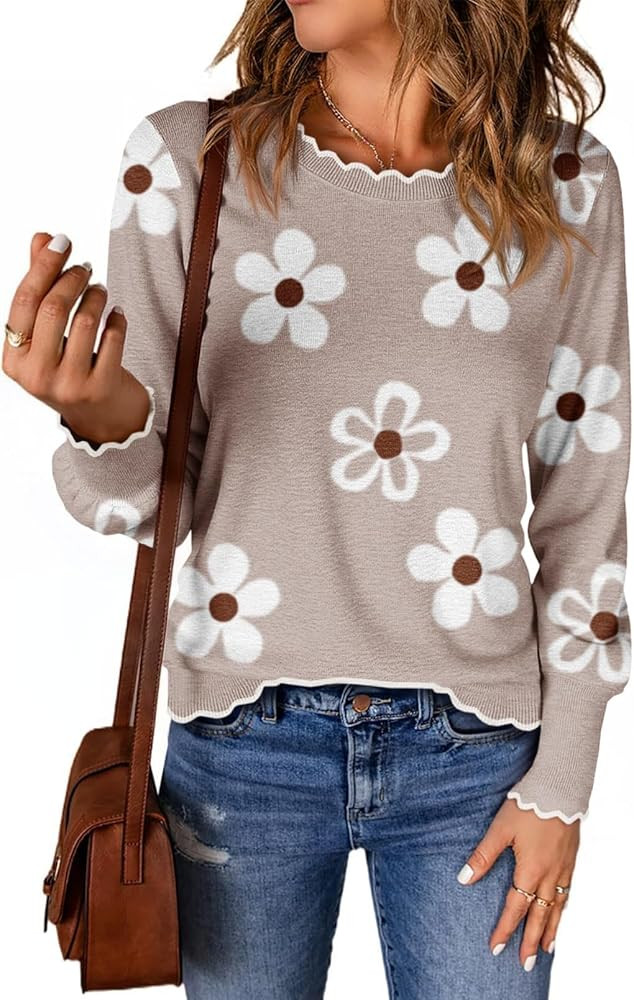 Cicy Bell Womens Crew Neck Long Sleeve Sweater Trendy Casual Scallop Trim Fall Knit Lightweight P... | Amazon (US)