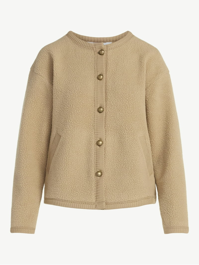 Time and Tru Women's Fleece Button Up Jacket, Lightweight, Sizes XS-XXXL | Walmart (US)