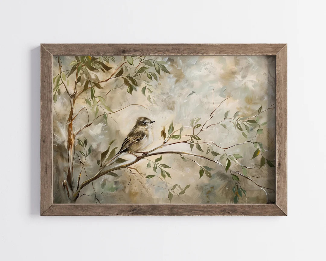 Vintage Spring Bird Wall Art, Rustic Summer Trees Digital Print, Neutral Farmhouse Flower Nature ... | Etsy (US)