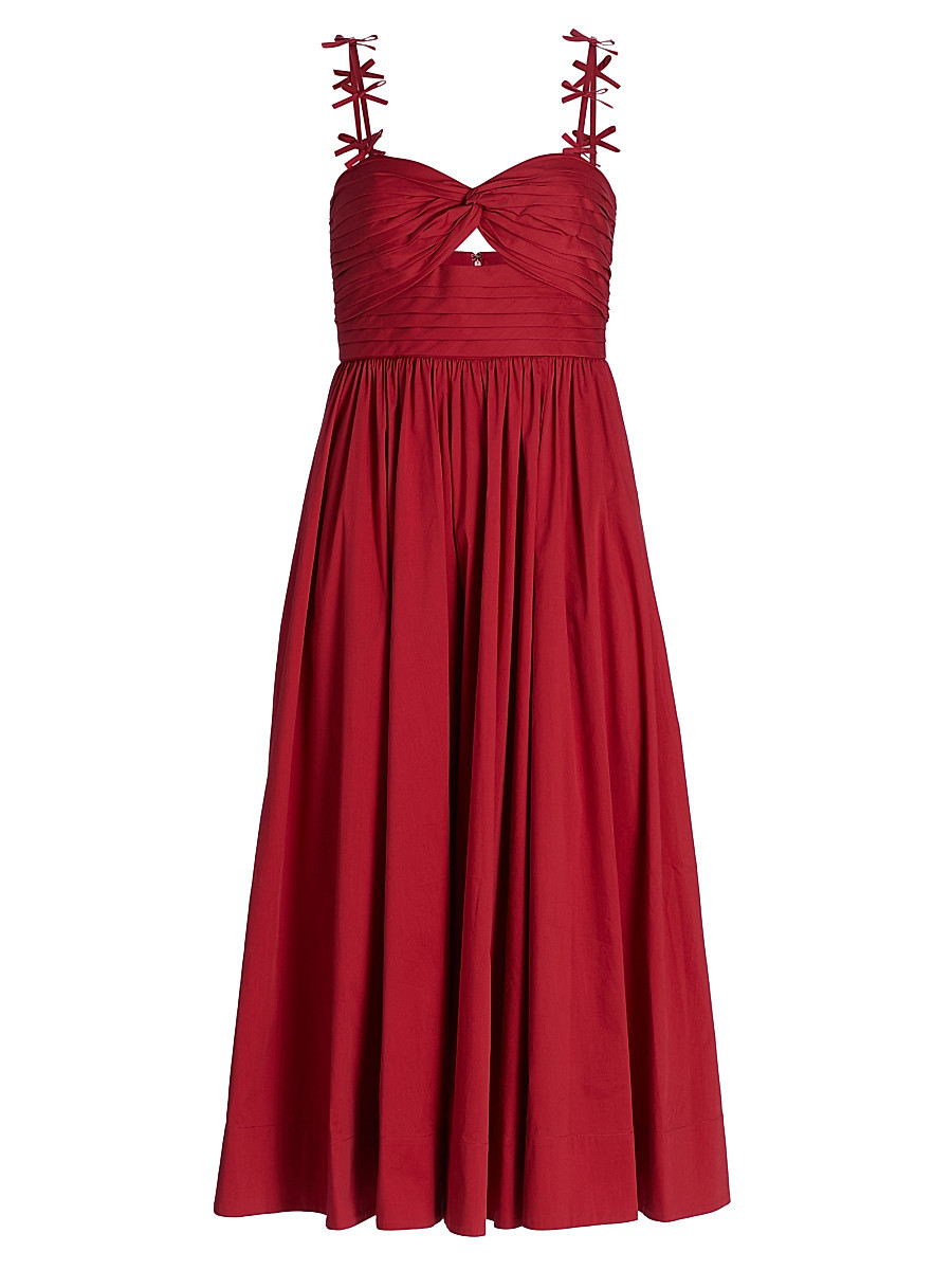 Women's Agnes Poplin Bow-Strap Midi-Dress - Cherry Rose - Size 0 | Saks Fifth Avenue