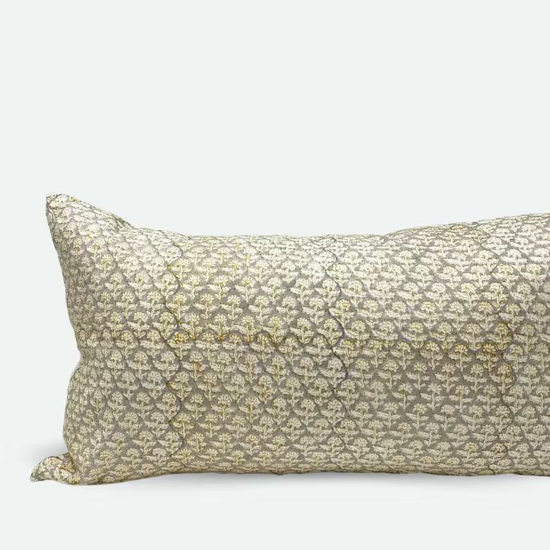 Large Lumbar Pillow Cover - Floral Field Block Print | Etsy (US)
