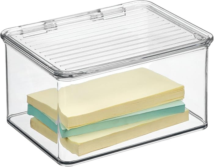 iDesign Plastic Stackable Hinged-Lid Storage Box, Clear | Amazon (US)
