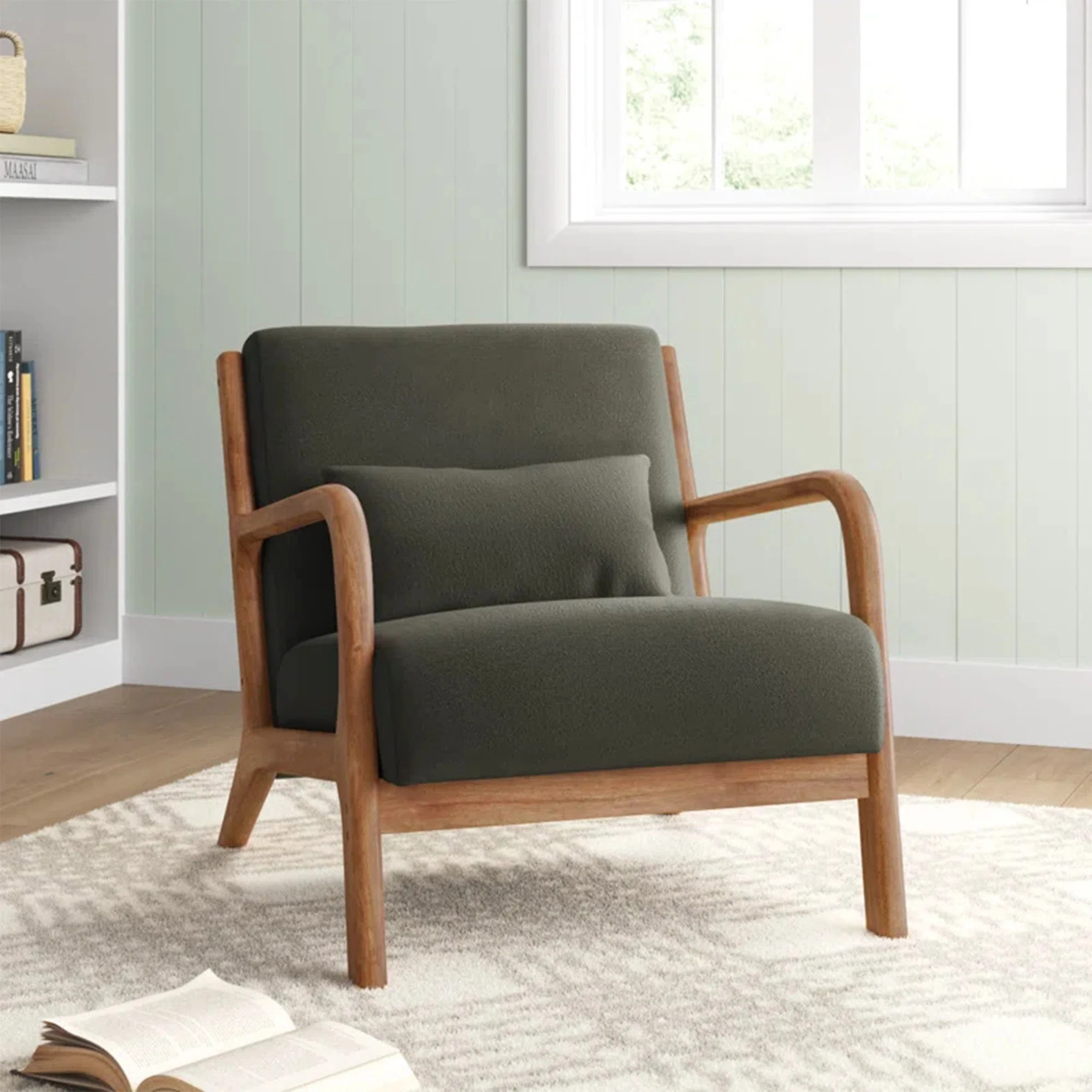 Hertford 26" Wide Mid Century Upholstered Solid Wood Accent Chair with an Extra Pillow | Wayfair North America