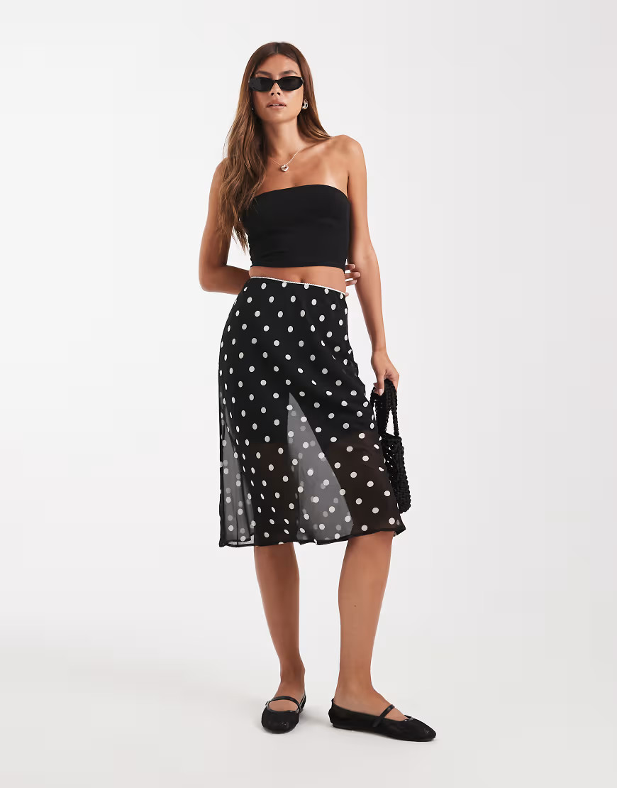 ASOS DESIGN sheer midi skirt in polka dot-Multi | ASOS (Global)