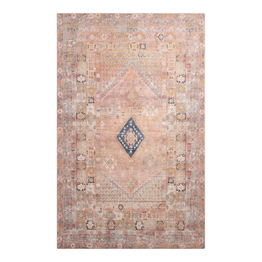 Hope Rust and Indigo Blue Traditional Style Washable Area Rug by World Market | World Market