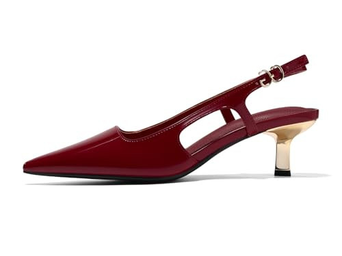 Coutgo Womens Low Kitten Heels Slingback Pumps Closed Pointed Toe Buckle Party Work Dress Shoes, Burgundy, Size 8.5 | Amazon (US)