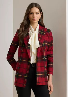 Lauren Ralph Lauren Women's Plaid Double-Breasted Wool-Blend Blazer, 14 | Belk