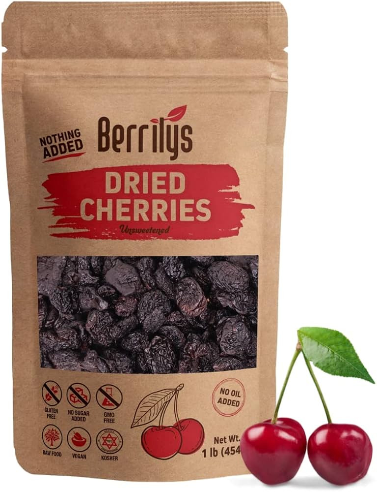 Berrilys Dried Dark Sweet Cherries, No Added Sugar, 1 LB, Pitted, Unsulfured, Sweet Cherry, Unswe... | Amazon (US)