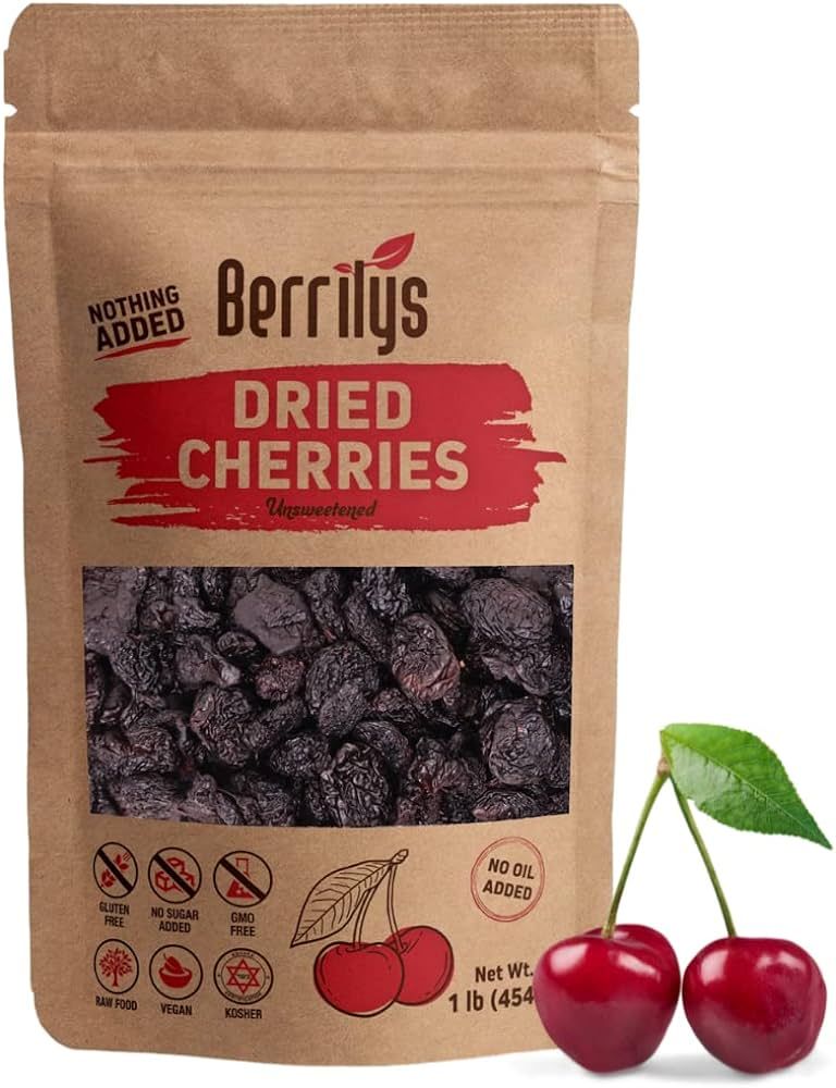 Berrilys Dried Dark Sweet Cherries, No Added Sugar, 1 LB, Pitted, Unsulfured, Sweet Cherry, Unswe... | Amazon (US)