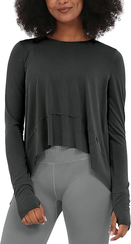 ODODOS Long Sleeve Tee for Women with Thumb Hole Athletic Gym Workout Crop Tops Yoga Shirts | Amazon (US)