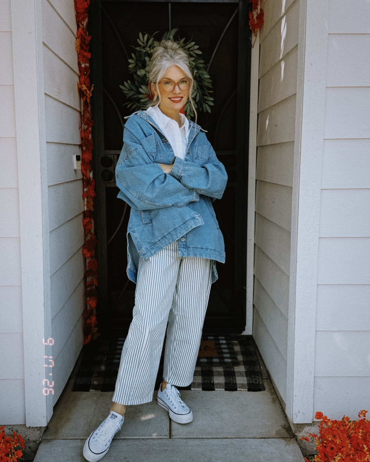 Fall layers, but make it school secretary chic 🍂🤓🤍 

Stripes, an oversized denim jacket, crisp white oxford shirt + Chucks = 
the kind of outfit that looks put together without trying too hard.
Everything linked on my LTK ✨

#LTKStyle #OOTD #SchoolSecretaryStyle #FallOutfit #CasualStyle

#LTKgrwm #LTKootd #LTKWorkwear