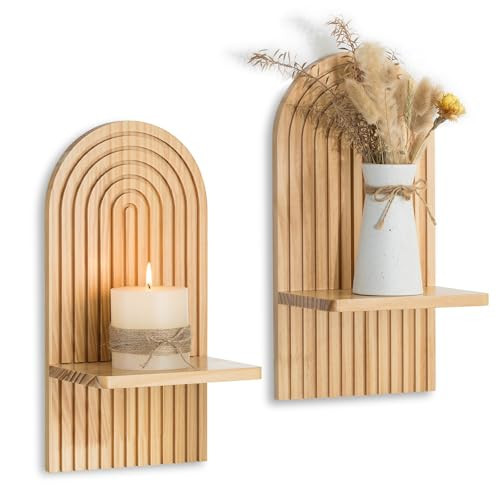 Walasis Boho Wall Decor Set of Two - Natural Modern Minimalist Mid Century Wall Candle Holder for Living Room - Wood Bohemian Decor for Bathroom Nursery Bedroom | Amazon (US)