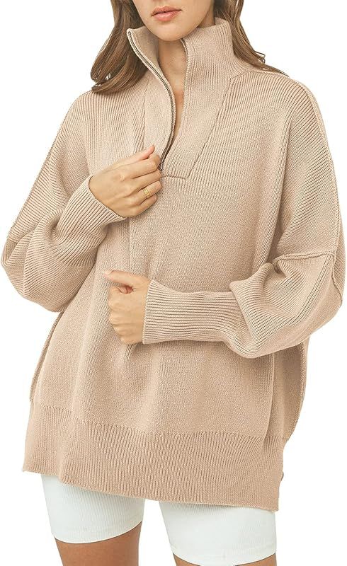 PRETTYGARDEN Women's Fall Oversized Sweaters Long Sleeve Casual 1/4 Zip Up Sweatshirts Pullover T... | Amazon (US)
