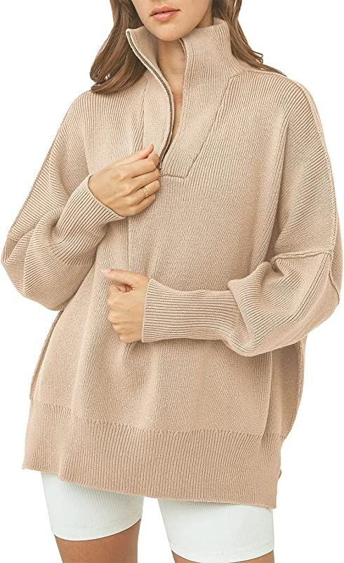 PRETTYGARDEN Women's Fall Oversized Sweaters Long Sleeve Casual 1/4 Zip Up Sweatshirts Pullover T... | Amazon (US)