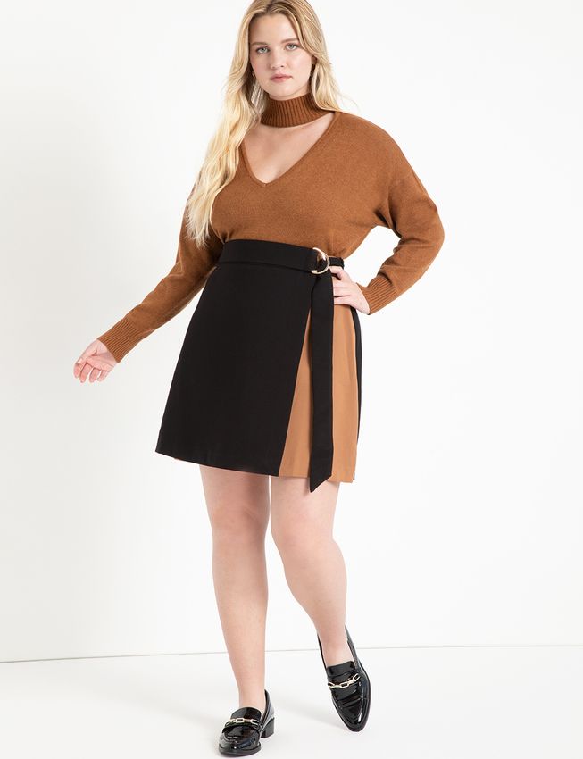 Colorblocked Skirt with Belt | Eloquii
